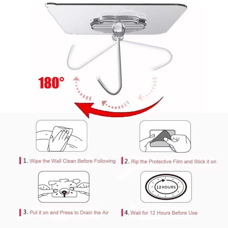 DDMY Heavy Duty Hook 24 Pack Self Adhesive Hooks for Hanging Wall Hooks Transparent Reusable Waterproof Adhesive Sticky Hook for Kitchen Curtain, Towel Bathroom,Coat Shower Door Utility No Damage - Image 5